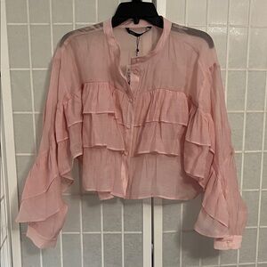 Zara Light Pink Ruffled Blouse